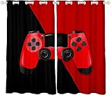 Fácil de limpiar Gamer Cortinas para niños, dormitorio, color rojo, negro, cortina de juegos para niños, decoración de videojuegos, cortinas térmicas con aislamiento de gamepad, juego de 2 paneles (52 x 90 pulgadas)