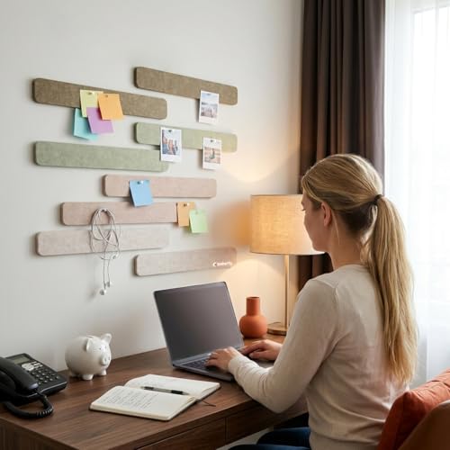 Image of Climberty 8 Pack Felt Bulletin Board Strips, Self-Adhesive Pin Board Set with 50 Push Pins, Peel & Stick Wall Memo Board for Photos, Notes, Office, School & Home Decor