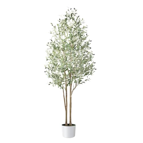 Alupssuc 6ft Artificial Olive Trees, Faux Olive Tree Indoor with Natural Wood Trunk & Lifelike Fruits, Fake Olive Tree with White Planter for Home Balcony Office Garden Room Decor Gift, 6 Feet, 180CM