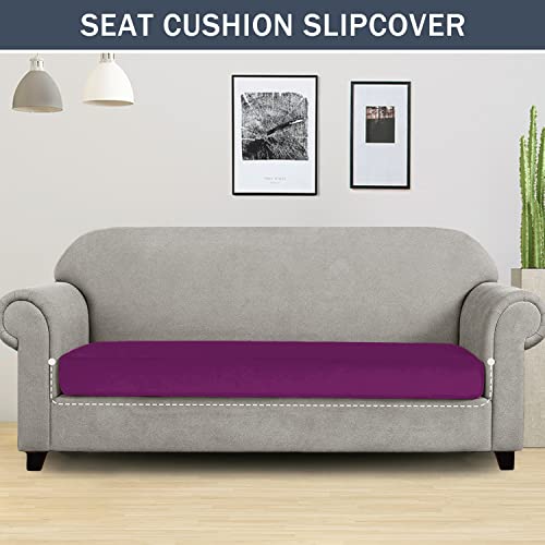 Stretch Cushion Cover, Soft Velvet Plush Cushion Slipcovers Loveseat Sofa Covers Couch Seat Covers Furniture Protector With Elastic Bottom (Large, Purple) #TOP1
