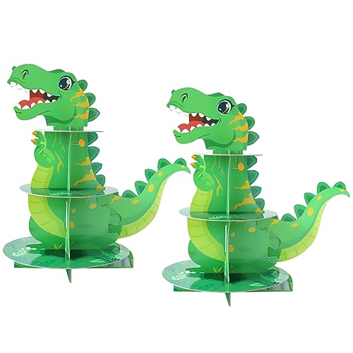 Soleebee Tortenständer aus Karton, 3 Etagen Cupcake Ständer Dessert Turm Halter Muffinständer Partyzubehör für Hochzeit Geburtstag Party Kuchen Brötchen Torten Etagere (Dinosaurier, 2 Stück)