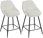 HOMCOM Swivel Bar Stools Set of 2, 26" Counter Height Barstools with Back and Arms, Upholstered Linen Bar Chairs with Footrest for Kitchen Island, Dining Room, Cream White
