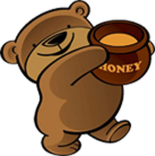 Cute Adorable Plump Brown Bear With Honey Jar Cartoon Vinyl Decal Sticker (4" Wide) #TOP13