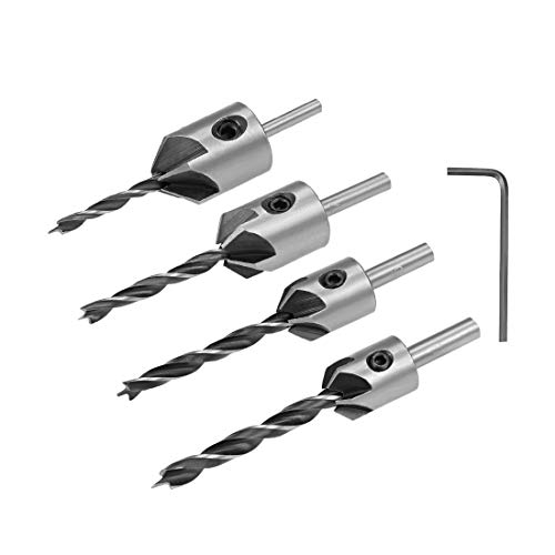 Uxcell Countersink Drill Bit Set, Quick Change Drill Bit With One Hex Key, Adjustable Carpentry Reamer Plated For Wood Diy, 4 Pack (3Mm, 4Mm, 5Mm, 6Mm) #TOP14