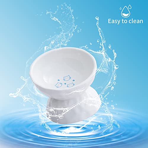 Ceramic Raised Cat Bowls, Tilted Elevated Cat Food And Water Bowls Set, Porcelain Stress Free Pet Feeder Bowl Dish For Cats And Small Dogs, Dishwasher And Microwave Safe, White & White, Set Of 2 #TOP4