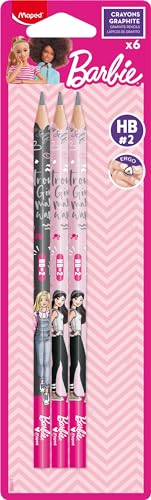 Lapices de Grafito para Niños - Lápices de Grafito de Barbie X6 - Colores Vibrantes y Duraderos - Colorear, Estuche Colores - Ideal Material Escolar - Maped