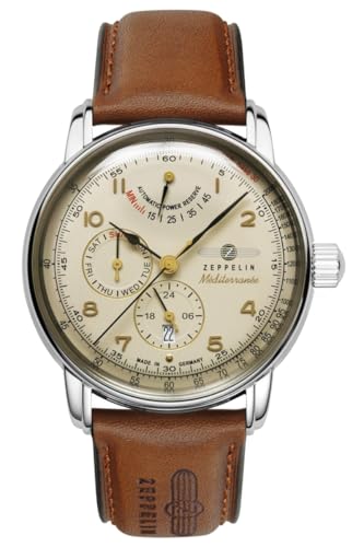 Zeppelin 9690-5 Méditerranée - Reloj automático para hombre, color plateado con multifunción y fondo de visión, 42 mm Zeppelin 9690-5 Méditerranée - Reloj automático para hombre, color plateado con multifunción y fondo de visión, 42 mm