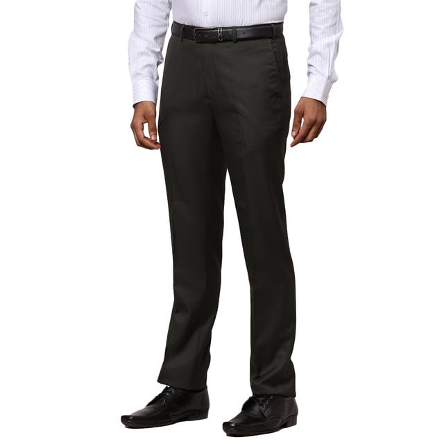 Image of Raymond Men's Mid Rise Contemporary Fit Poly Viscose Blend Solid Pattern Flat Front Formal Trouser