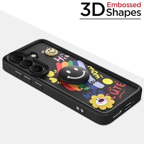 Image of Pikkme Back Cover for Samsung Galaxy A37 5G | Soft Silicone| Cute Rainbow Smile & 3D Cartoon Flower Design | Shockproof Raised Camera Protection Bumper Case (Black)