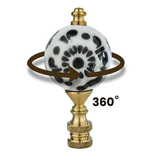 Image of Royal Designs, Inc. Crackled Round Black & White Accent Finial for Lamp Shade, F-5301PB-1, Polished Brass - Pack of 1