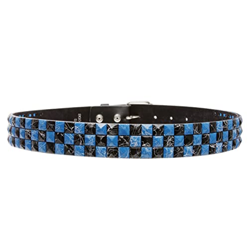 Snap On 1 1/2" Blue & Black Checkerboard Punk Rock Studded Belt3