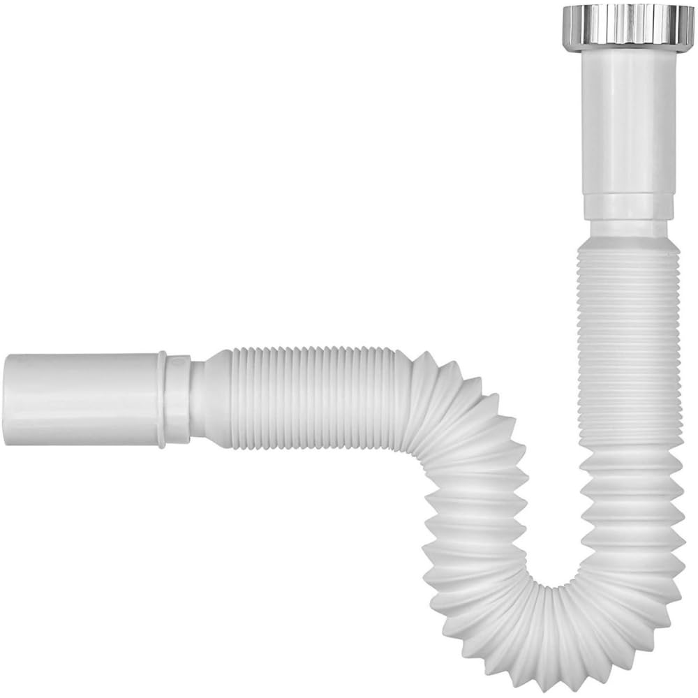 Schläfer Bianco 439307 | Universal Flexible Siphon For Washbasin G 1 1/4 (Inch) - Drain Diam 32 Mm.- Extendable Drain Hose, Compressible S-Shaped Siphon, Extendable Hose 340-750 Mm