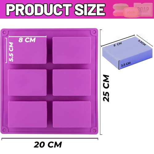 Image of Curated Cart Silicone Soap Mould for Soap Making- 6-Cavity Soap Mold for Making Handmade Soaps, Bath Bombs, Candles, Non-Stick Flexible Silicone Mould for DIY Soap Making, Multicolor (Pack of 1) (Rectangle)