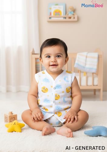 Image of MamaBee Organic Cotton Muslin Button Jabla | Printed Jabla | for Boys & Girls | Soft & Comfortable Baby Products | Sleeveless Vest | Snap Button Jabla |