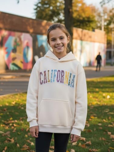 Image of WELAKEN Girls California Hoodies Sweatshirts Long Sleeves Pullover Tops, 6-7 Years, L-california,beige