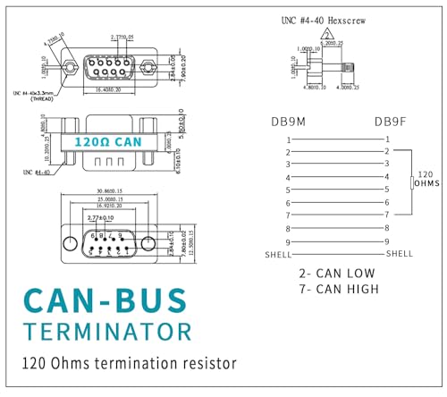 Image of 10 Pack CAN Bus DB9 Terminator Adapter, 120 Ohm CANopen Termination Resistor, DB9 Male to Female Pass Through Connector, 9-Pin Full Wired, Industrial CAN Terminal for PLC DeviceNet Automation Systems