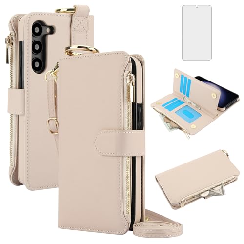 Coque Samsung S23 Plus Asuwish étui portefeuille zippé avec verre trempé