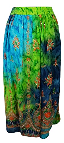 Radhy krishna fashions Multi tie dye Yoga Trendz Women's Sequined Crinkle Broomstick Gypsy Long Skirt (Green Multi)3