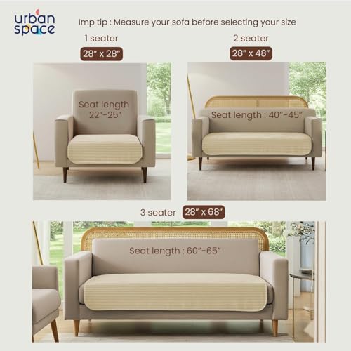 Image of Urban Space 3 Seater Quilted Velvet Sofa Cover Mat, Easy Care & Machine Washable Sofa Cover, Sofa Seat Mat for Couch for Living Space (3 Seater - Velvet Beige)