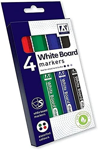 Whiteboard Markers Dry Wipe Erase Marker Pens Assorted Colors Set Black Blue Green Red Ideal For Home School Or Office Teacher Stationery Essentials Fine Tip (Pack Of 4)