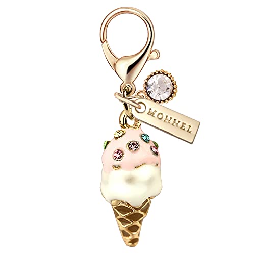 MC233 Little Crystal Ice-cream Lobster Clasp Charm Pendant with Velvet Bag (White, 1 Piece)