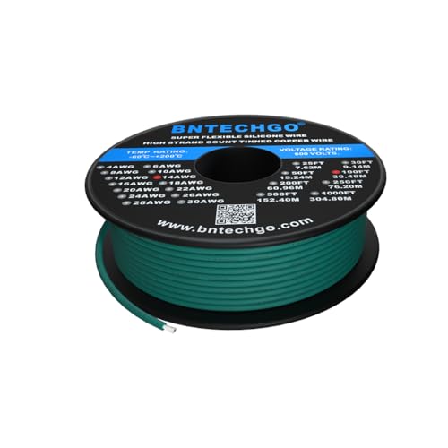 Câble silicone 14 AWG anti-surchauffe Bntechgo 100ft fil vert pour câblage moteur RC