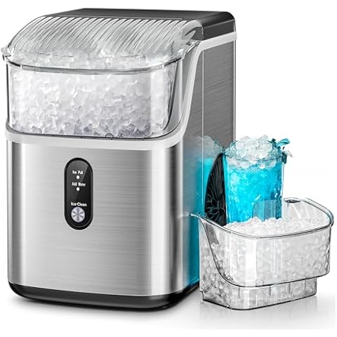 Kismile Nugget Ice Makers Countertop, Pebble Ice Maker Machine with Pellet Ice, 35lbs/Day, Ice Maker Machine with Self-Cleaning, Sonic Ice Makers Countertop for Home & Kitchen (Stainless Steels) Cover