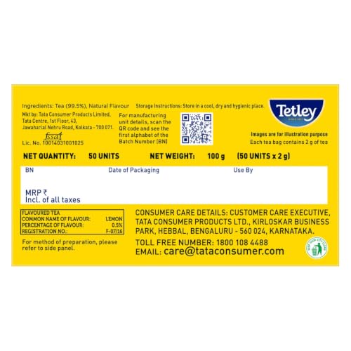Image of Tetley | Lemon Flavoured Refreshing Tea | Black Tea | 50 Tea Bags