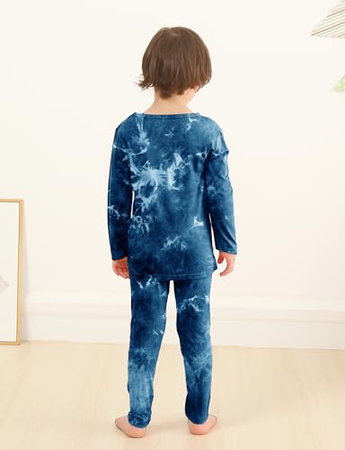 Jimonda Kids Toddler Soft Rayon From Bamboo Pajamas Long Sleeve Boys Girls Sleepwear Outdoor 4pcs Set Tops&Pants Casual Tie Dye Pjs(Navy&Grey,3T) - Thumbnail 5
