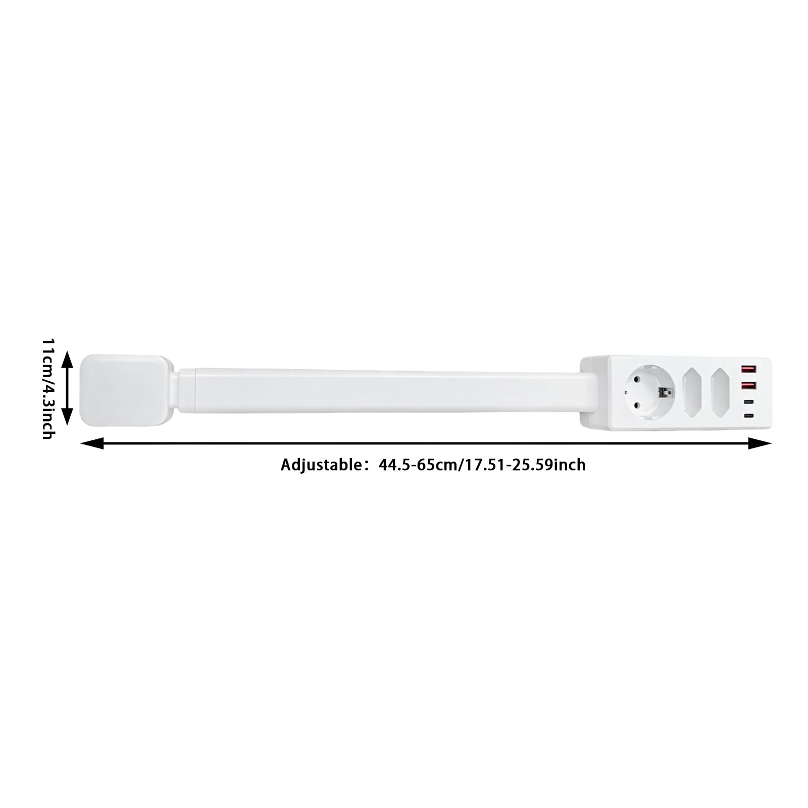 Enchufe eléctrico retráctil con puertos USB-C y USB-A | regleta extensible 44,5-65 cm para enchufes de difícil acceso detrás del sofá