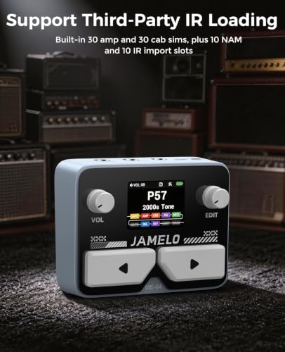 Image of JAMELO Pocket Guitar Multi Effects Pedal, with 125 Effects, 99 Presets, 30 Amp Modeling, IR Loaders, Looper 100 Drum Rhythms BT Audio USB OTG Support Rechargeable Guitar Effects Processor (Gray)
