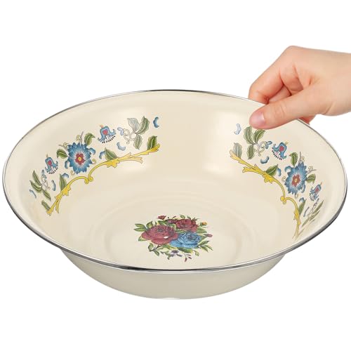 CLISPEED レトロ?瓷洗面器 花柄デザイン 厚手エナメル製 家用多機能スープボウル ヴィンテージ風食品 素材