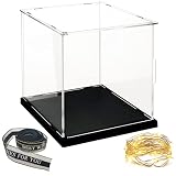 LANSCOERY Clear Acrylic Display Case with Light and Ribbon for Collectibles, Assemble Cube Open Disp