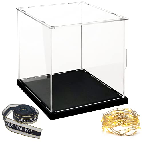 Lanscoery Clear Acrylic Display Case With Light And Ribbon For Collectibles, Assemble Cube Open Display Box Stand Dustproof Protection Showcase For Action Figures Toys (6X6X6Inch;15X15X15Cm) #TOP2