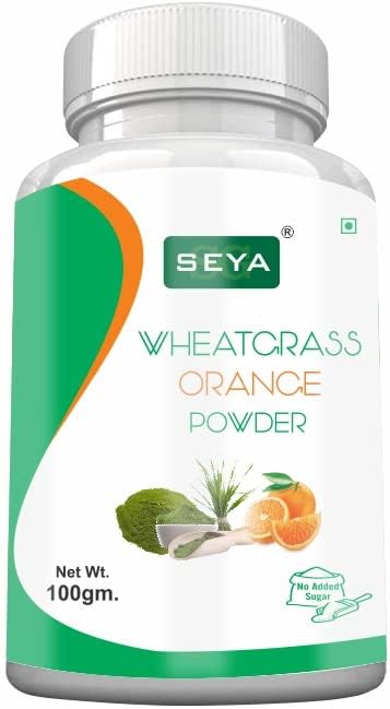 SEYA Wheatgrass Orange Powder, 100gm (Pack of 1) / No Added Sugar, Herbal Supplement, Antioxidant, Energy, Detox, Immunity Booster