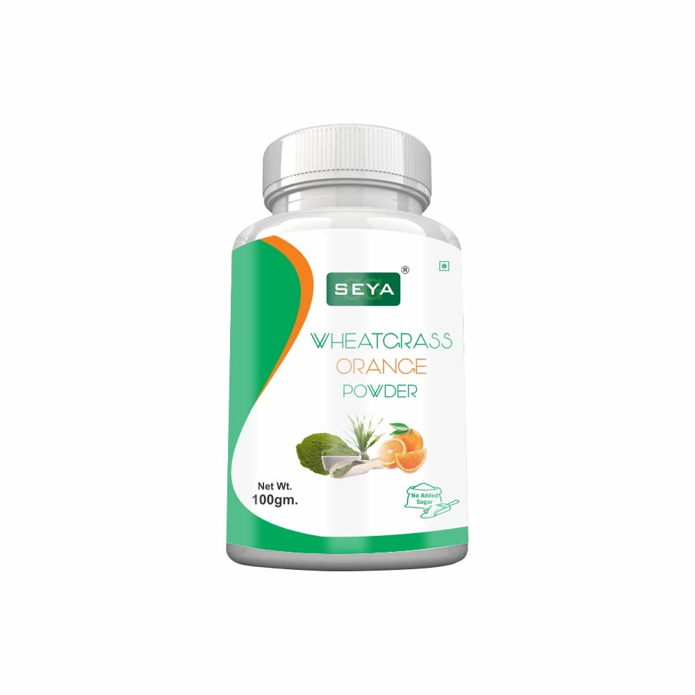 SEYA Wheatgrass Orange Powder, 100gm (Pack of 1) / No Added Sugar, Herbal Supplement, Antioxidant, Energy, Detox, Immunity Booster