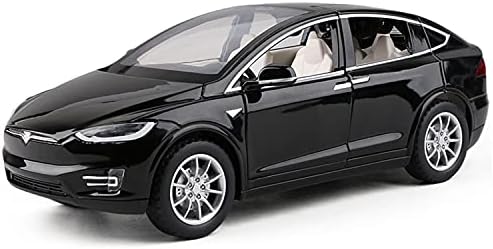 1:24 Scale Alloy Pull Back Car Tesla Model X Diecast Electronic Toys with Lights and Music,Decorative,Mini Vehicles Toys for Kids,Boyfriend Gift (Black)