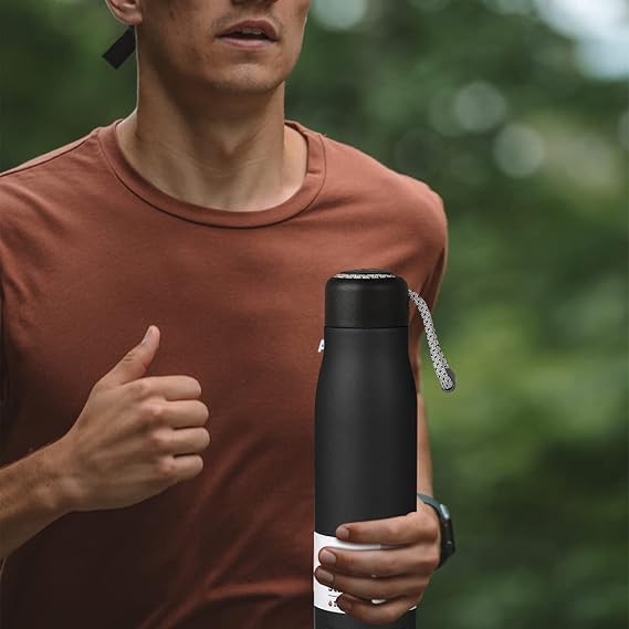 Image of Water Bottle Stainless Steel for Daily Office, School & Gym Use - BPA-Free, Leak-Proof, Durable Metal Bottle with Carry Strap (Black-SS, 550 ml)
