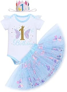 FYMNSI Baby Girl Butterfly Themed First Birthday Cake Smash Outfit Cotton Short Sleeve Romper Shiny Sequin Tutu Skirt Headband 3pcs Set