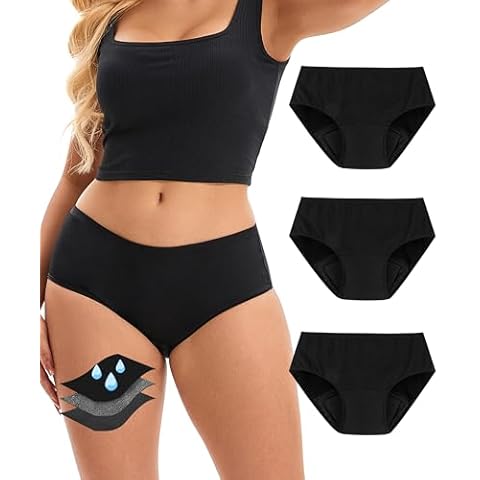 YESWEL Women's Incontinence Underwear, 100ml Leak-Proof Period Panties Brief Hipster For Heavy Flow Postpartum Bladder Leak 3 Pack (Black, XX-Large) Cover
