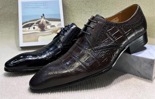 Santimon Men’s Crocodile Leather Formal Dress Shoes – Fashion Luxury Lace-Up Shoes for Business, Prom Weddings, Special Occasions3