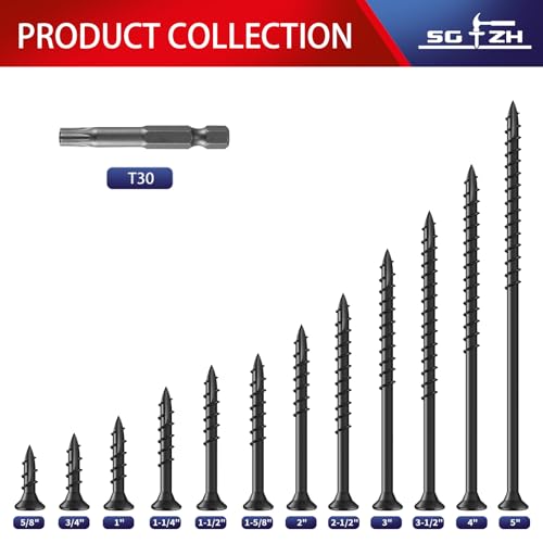 Image of #14 x 7 Inch Deck Screws (215Pcs) 10lb. Exterior Wood Screws. Carbon Steel, Black, Flat Head, Rust Resistant epoxy Coated, with T30 Star Bit