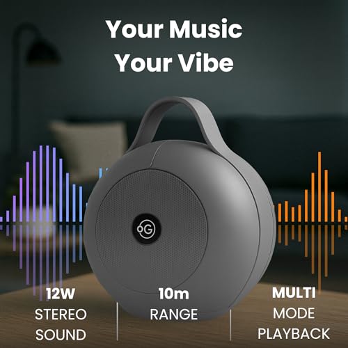 Image of OOGE Vibebox 6000 Bluetooth Speaker, 12W Portable Wireless Speaker with RGB Lights, 10H Playtime, Hi-Fi Sound, Type-C Charging, FM Radio, Pendrive & TF Card Support, Bluetooth 5.3 (Grey)