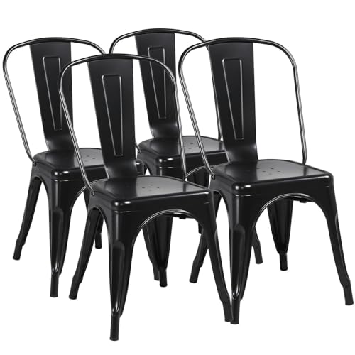 Yaheetech Metal Dining Chairs Set of 4, Industrial Stackable Kitchen