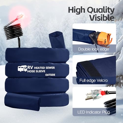 Image of Yurnomy Heated 15FT RV Heated Sewer Hose Cover Avoid Freezing at -20F RV Heated Waste /Sewer Discharge Hose Rv Sewer Hose Storage Bag Packaging（JUST Cover）