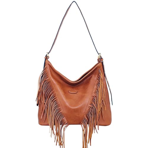 Women's Tassel Fringe Shoulder Bag, PU Leather Messenger Bag, Adjustable Strap, Large Capacity for Daily Use