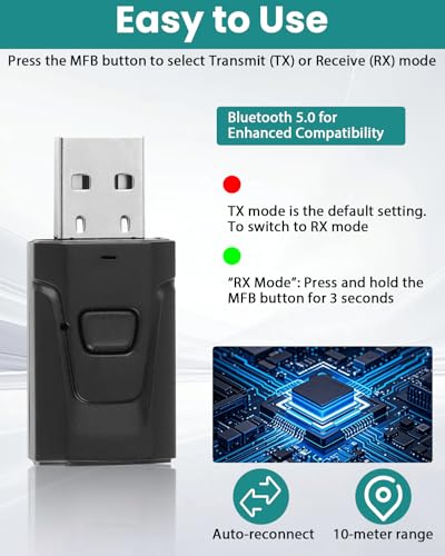 Adaptador Bluetooth USB 5.0 para TV, Receptor y Transmisor de Audio Portátil con Jack 3.5mm, Emisor para PC, Coche, Estéreo, Altavoces, Manos Libres y Música Inalámbrica - imagen 2