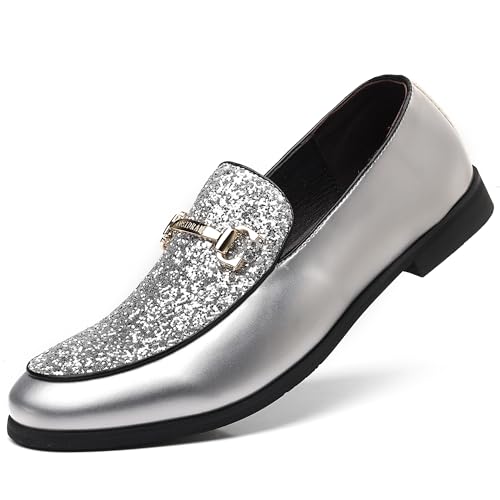 COSIDRAM Men's Glitter Dress Shoes Fashion Metallic Sequins Gold