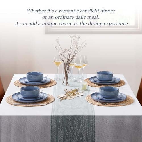 Onader 12 Piece Dinner Set, Reactive Glaze Stoneware Dinnerware for 4 People, Elegant Plates and Bowls Sets for Kitchen Christmas Camping, Scratch Resistant, Microwave & Dishwasher Safe - Lagoon Blue - Image 6