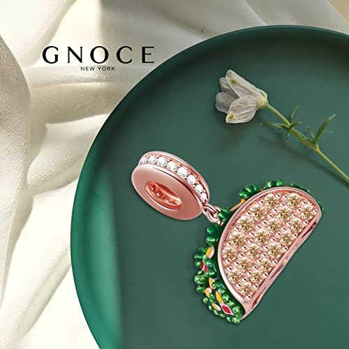 GNOCE Rose Gold Taco Charm Pendant 925 Sterling Silver Delicious Taco Charm Bead with Clear Cystals For Bracelet/Necklace For Women3